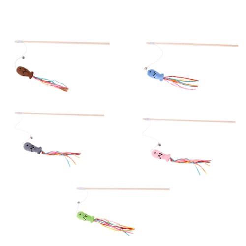 BUGUUYO 5st Ribbon Fish Cat Teaser-Stick Katzenminze Fischspielzeug Catnip Katzen-Teaser-Spielzeug Katzenspielzeug Reinigungsspielzeug Haustier Holz Bissfest Zauberstab von BUGUUYO