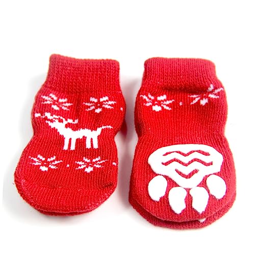 BUGUUYO Warme Haustiersocken Mit Weihnachtselch- 8 Stück Weiche Und Gemütliche Haustierschuhe Für Ihr Haustier von BUGUUYO