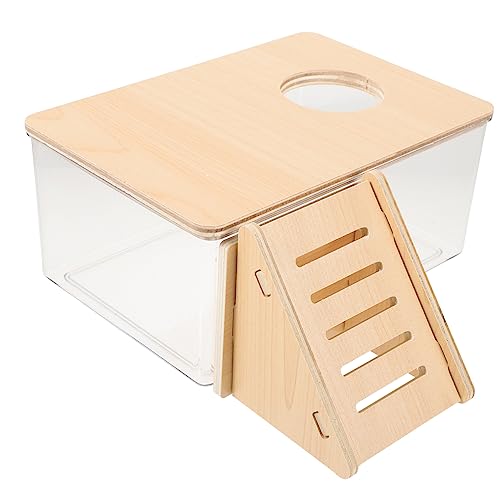 BUGUUYO Transparente Hamster Badewanne Aus Mit Holzleiter Sandbad Container Für Hamster Und Rennmäuse + Sandbadleiter Hamster Zubehör Für Gesunde Hygiene von BUGUUYO