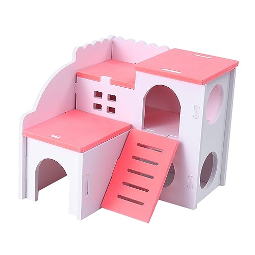 BUGUUYO Hamsterhaus Aus Holz Hamsterbiss Spielzeug Hamster Verstecken Rennmäuse Hamsterversteck Hamsterspielzeug Und Zubehör Kleine Tiervilla Kleintierspielzeug Rosa Hölzern von BUGUUYO