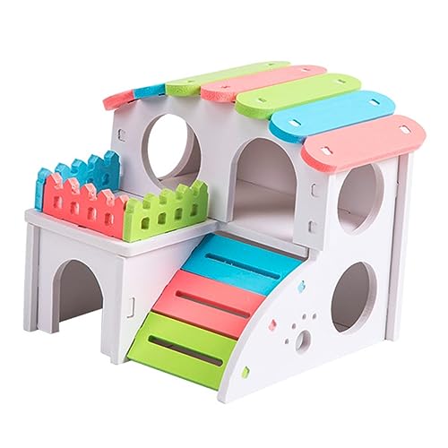 BUGUUYO Hamsterhaus Hamster käfig Hamster cage Hamsterwohnung Hamsterbiss Kleintierwohnung Haustiernest Hamsterversteck Hamsterhütte aus Holz Hamster Unterschlupf hölzern Colorful von BUGUUYO