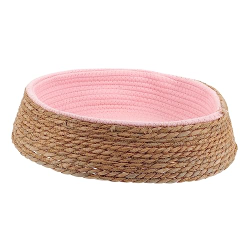 BUGUUYO Haustierbett Aus Rattan Schlafunterlage Für Katzen Welpenmatte Haustierbett Für Zuhause Katze Couchbett Schlafbett Für Katzen Ruhenest Für Haustiere Hundekreisbett Grasweide Rosa von BUGUUYO