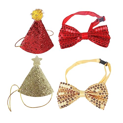 BUGUUYO Haustiermütze Fliege kleines Katzenhalsband Haustierkrawatte Weihnachtshaustier pet Supplies Little Pets Haustier Kopfschmuck Haustiergeburtstagshut und -Krawatte Polyester rot von BUGUUYO