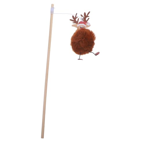 BUGUUYO Lustiger Weihnachtskatzenstab lustige neckende Spielzeuge Teaser Zauberstab Spielzeug Katze Fuzzy Bälle Katzen-Teaser-Stick Neckereistab für Katze neckender Stock Holzstange von BUGUUYO