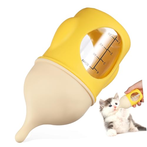 BUGUUYO PET-Flasche Kätzchen Milchflasche Flasche für Neugeborene Katzen Stillflasche für Haustiere Nuckelflasche katzenpflege katzensaugflasche Kätzchen-Flaschenzuführung Kieselgel Yellow von BUGUUYO