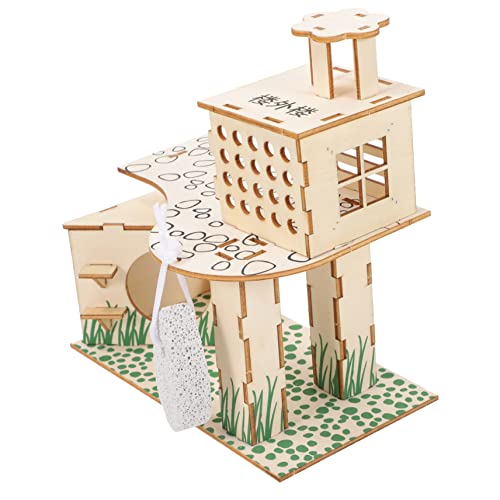 BUGUUYO Villa Mit Hamster-klettergerüst Hamster Unterschlupf Kleines Tierhaus Plattform Für Hamster Käfig Ecke Versteck Chinchilla-spielhaus Hasenburg Holz Protokoll Kleiner Hamster von BUGUUYO