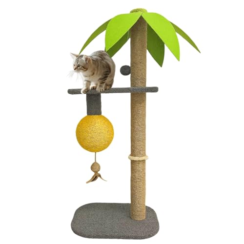 BUIMIT Personalisierbarer Kratzbaum Palme hoch mit verstellbarer Höhe, Katzenkratzbaum mit stabilem Boden und hängendem Ball, Katzenkratzbaum mit Sisalseil für Indoor-Katzen von BUIMIT