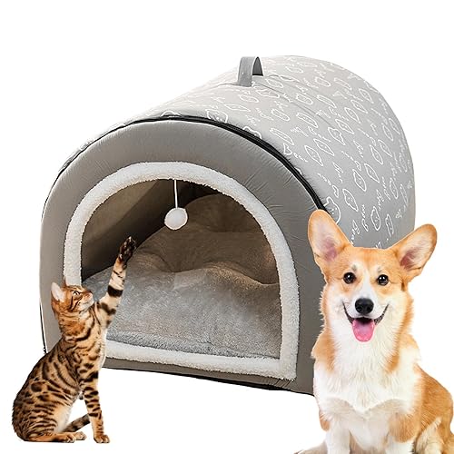 Hundehöhle | 2-in-1 abnehmbares Katzenhaus mit Kugelanhänger,Überdachtes Katzennest, waschbarer und bequemer Katzenversteck, gemütliches Hundebett mit Abdeckhöhle für Haustiere, Hauskatzen, Bukisa von BUKISA