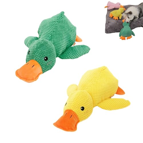 Zentric Quack-Quack Duck Dog Toy, The Mellow Dog Calming Duck, Cute No Stuffing Duck with Soft Squeaker, Classic Duck Dog Squeak Toy, Durable Squeaky Dog Toys for Indoor Small Dog (Green+Yellow) von BUKISA