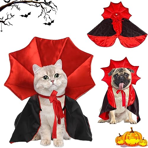 Halloween Hund Katze Kostüm Umhang, Haustier Vampir Umhang, Vampir Umhang mit Melone Fledermausflügel Haustier Cosplay Kostüme, für Katzen und Kleine Hunde für Halloween Nacht Blutige Zombie Party von BUKYCAT