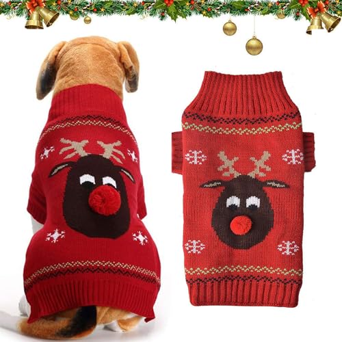 Hundepullover Weihnachten, Dog Sweater, Winter Warmer Hunde Weihnachtspullover, Weihnachten Hund Rollkragenpullover, Kleine Mittelgroße Hunde,Ideal für Welpe,Katze,Hund,Weihnachten(L, C) von BUKYCAT