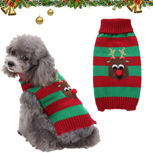 Hundepullover Weihnachten Hund Rollkragenpullover Weihnachten Muster Strickwaren warme Haustier Pullover, Winter Hund Mantel, Pullover Pet-Kostüm für Hundepullover klein mittelgroße Hunde (L, D) von BUKYCAT