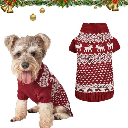 Hundepullover Weihnachten Hund Rollkragenpullover Weihnachten Muster Strickwaren warme Haustier Pullover, Winter Hund Mantel, Pullover Pet-Kostüm für Hundepullover klein mittelgroße Hunde (L, E) von BUKYCAT