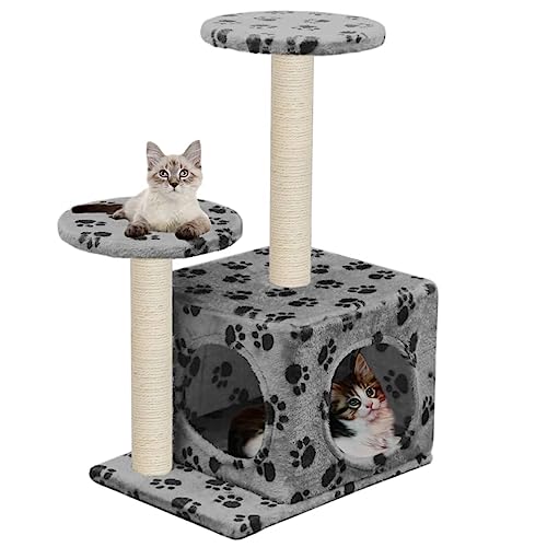 Katzenbaum mit Sisal-Kratzsäule, BULANED Katzenkratzbaum, Katzenmöbel, Kratztonne Für Katzen, Aktivitätskratzbäume, Cat Scratching Post, Katzen Zubehör, 60 cm Grau Pfoten-Aufdruck von BULANED