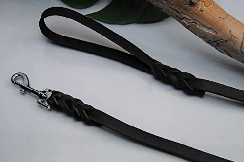 BULLYZEI Lederleine geflochten schwarz 16mm x 3m mit Schlaufe Silber karabiner Schleppleine Fährtenleine von BULLYZEI