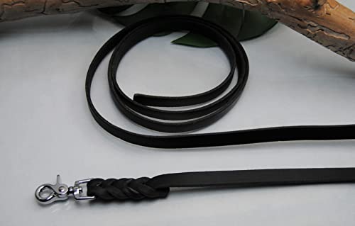 BULLYZEI Lederleine geflochten schwarz 16mm x 3m ohne Schlaufe Scheren-Karabiner Schleppleine von BULLYZEI