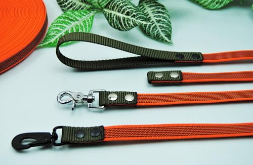 Duo Leine gummiert + Nylon 3m orange + Oliv Trainingsleine Schleppleine Fährtenleine (Karabiner: Schwedenhaken (Schwarz), Ohne Schlaufe) von BULLYZEI