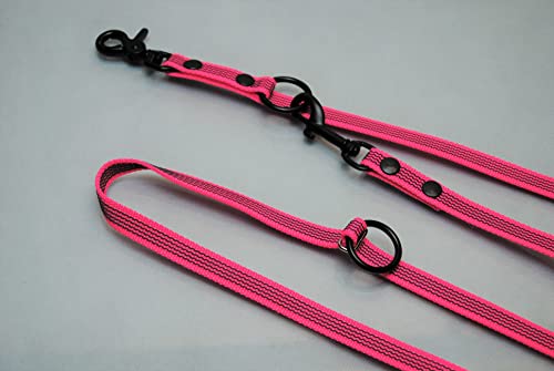 Extra Lange Leine Neon-Pink, gummiert 4-Fach verstellbar 3m x 15mm, Scheren-Karabiner von BULLYZEI