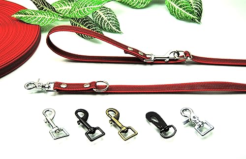 Extra Lange Leine gummiert 4-Fach verstellbar Rot 3m x 20mm, Führleine (Karabiner: Silber) von BULLYZEI