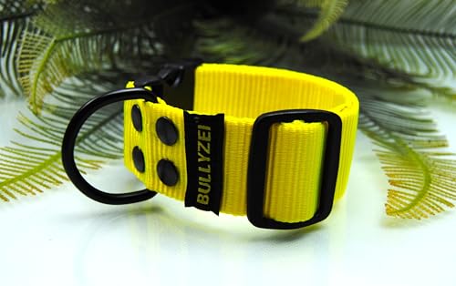 Halsband Gr.S Neon-Gelb, Extra Breit 4cm, Nylon genietet und genäht von BULLYZEI