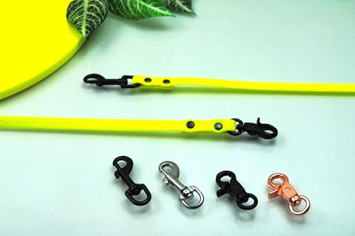 Hundeleine Gummi PVC Neon-Gelb 10mm x 1m Kurzleine Trainingsleine Welpenleine (Karabiner: Scherenhaken (Schwarz), ohne Schlaufe) von BULLYZEI