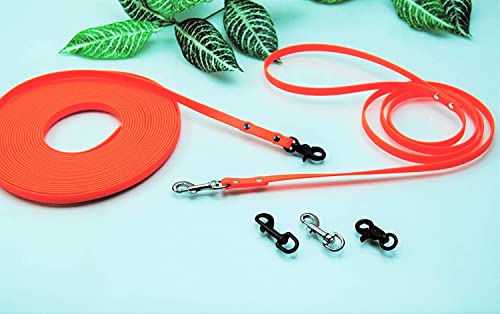 Hundeleine Gummi PVC Neon-Orange 10mm x 7m MIT Schlaufe Silber Karabiner Schleppleine Welpenleine von BULLYZEI