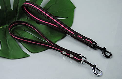 Kurzführer Leine gummiert 35cm MIT Schlaufe Braun-Pink, Karabiner Schwarz, Trainingsleine, Kurzleine von BULLYZEI