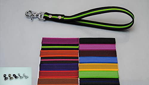 Kurzführer gummiert 20mm x 35cm mit Schlaufe Kurzleine (Neon-Limette, Karabiner: Schweden-Haken (Schwarz)) von BULLYZEI