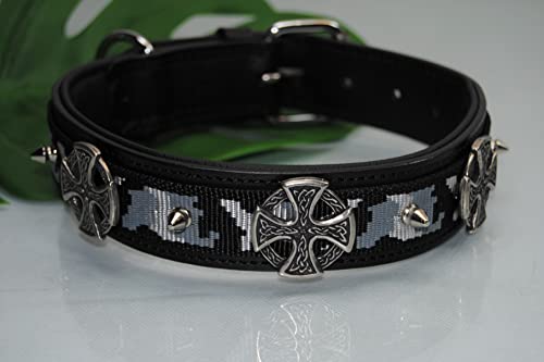 Lederhalsband schwarz/Schneetarn Kelten 50cm x 4cm von BULLYZEI