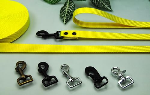 Leine Nylon Neon-Gelb 25mm x 2m Trainingsleine Führleine (Karabiner: Schwarz, mit Schlaufe) von BULLYZEI