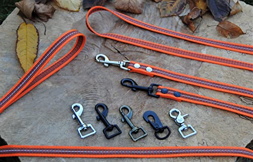 Leine gummiert + reflektierend 20mm x 1m ohne Schlaufe orange Trainingsleine Führleine (Karabiner: Scherenhaken (Silber)) von BULLYZEI