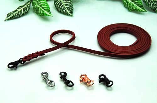 Petite Fettleder Leine geflochten 8mm x 5m ohne Schlaufe Rot Schleppleine Fährtenleine Welpenleine (Karabiner: Schwarz) von BULLYZEI