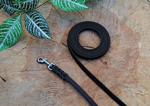 Petite Lederleine geflochten schwarz 10mm x 2m ohne Schlaufe Silber Karabiner Führleine von BULLYZEI