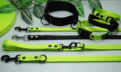 Schlauchgurt Leine 20mm x 1m Mit Schlaufe Trainingsleine Führleine (Neon, Karabiner: Schwedenhaken (Schwarz)) von BULLYZEI