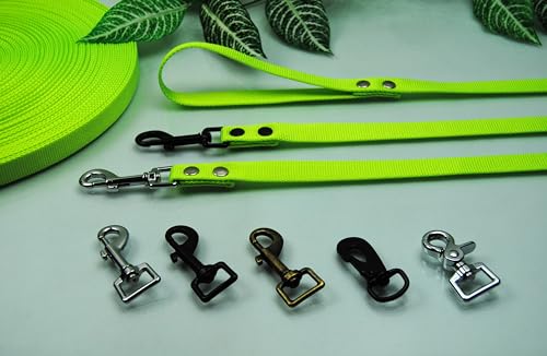 Schlauchgurt Leine Neon 20mm x 1m ohne Schlaufe Trainingsleine Führleine (Karabiner: Scherenhaken (Silber)) von BULLYZEI