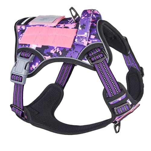 BUMBIN Taktisches Hundegeschirr für kleine Hunde Kein Ziehen, Fit Smart Reflektierendes Haustier Walking Harness für Training, Verstellbare Hundeweste Geschirr mit Griff Lila S von BUMBIN