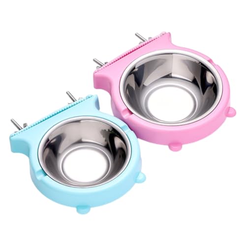 BUMMPI 2Pcs Edelstahl Hunde Schüssel Set Hängen Haustier Käfig Feeder Bowl Lebensmittel Und Wasser Feeder Dish Für Katzen Hunde Käfig Montiert von BUMMPI