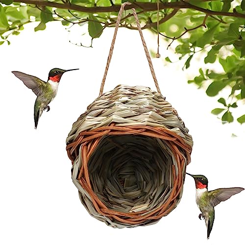 Vogelhäuser zum Aufhängen im Freien,Langlebiges handgewebtes Vogelnest aus Schilfrohr - Fenster-Vogelhaus, Kolibri-Häuser zum Nisten, wetterbeständig, umweltfreundlich Buniq von BUNIQ