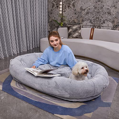 BUNNIFAIR BunniBed Hundebett, Extra großes Hundebett 175 x 95 x 30cm, Flauschige, riesige, waschbarem veganem Fellbezug, Kissen und Decker, für Erwachsene und große Hunde mit abnehmbarem von BUNNIFAIR