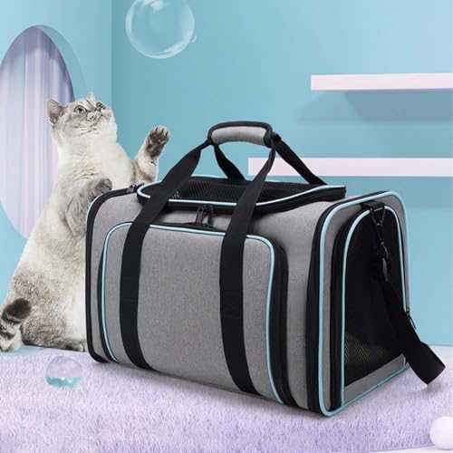 Transportbox Hund Katze Transporttasche 46x28x29cm Erweiterbar Katzenbox für Reise & Auto Flugzeug Faltbar Hundetransportbox Zusammenklappbare Transporttasche Katze Transport von BUNQQF