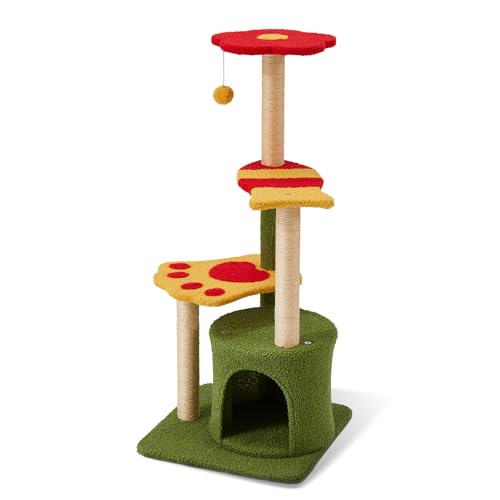 Stabiler Katzenbaum Turm für Indoor-Katzen, 101,6 cm Katzenturm Katzenhaus mit drei Sisal-Kratzstämmen, niedliches Katzenbaumhaus für Kätzchen, Grün von BUPPLEE