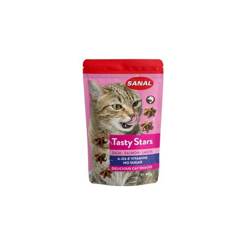 12x 40g SANAL Cat Tasty Stars Katze Leckerlis für Katzen Leckerli Lachs Fisch 480g von BURI