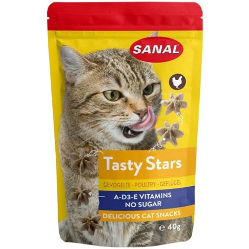 12x40g SANAL Cat Tasty Stars Leckerlis für Katzen Snack Katzenfutter ohne Zucker 480g von BURI