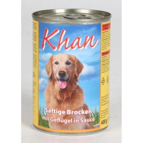 20x 400g Khan Hundefutter nass Nassfutter für Hunde in der Dose saftige Brocken Geflügel von BURI