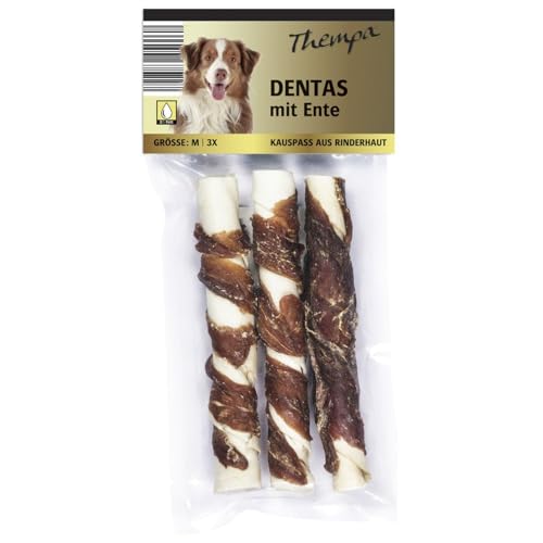 24x 120g Thempa Denta Kaurolle aus Rinderhaut mit Ente Leckerli für Hunde Stick 2880g von BURI