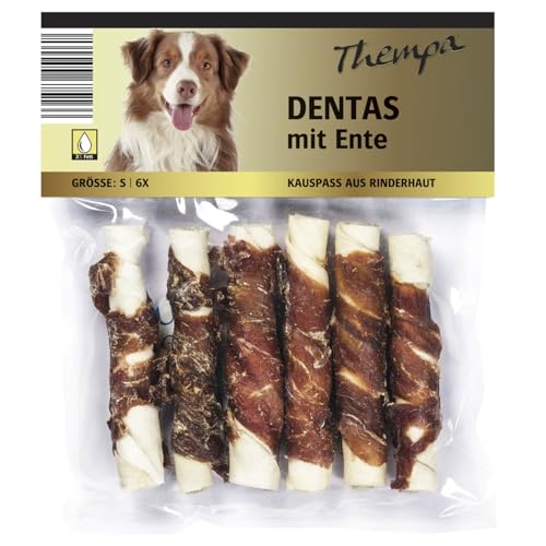 24x 120g Thempa Denta Kaurolle aus Rinderhaut mit Ente Leckerli für Hunde Stick 2880g von BURI