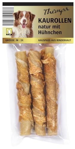 24x 120g Thempa Kaurolle Natur Rinderhaut mit Hühnchen Hundefutter Leckerli 72 Sticks von BURI