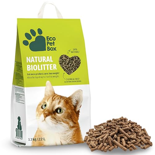 22L Bio Katzenstreu Pellets – natürliches & kompostierbares Katzenstreu aus Heu, ökologisches Einstreu, extrem saugfähig & geruchsneutralisierend, umweltfreundlich und aus 100% Biomasse (12kg) von BURI