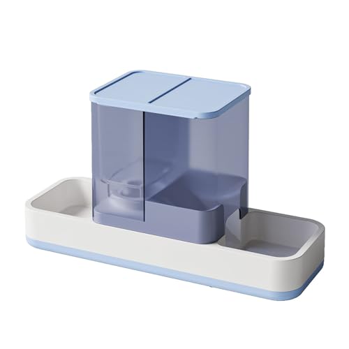 2-In-1 Tierfutterspender, Futter Und Wasserspender Set Schwerkraft Hauskatzen Automatischer Kleine Mittelgroße Haustiere Lebensmittel Hunde Katzen,Blau von BURLOE