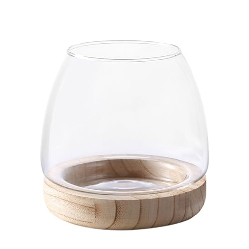 BURLOE Desktop Aquarium Mit Holzsockel, Klarglas Bubble Bowl Glas Pflanzgefäß Hydrokultur Pflanzenvase Abnehmbarem Holzsockel Einzigartige Aquarien,L von BURLOE